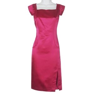 SILK CULTURE Fusia Pink Silk Satin Stitched Dress Medium NWT